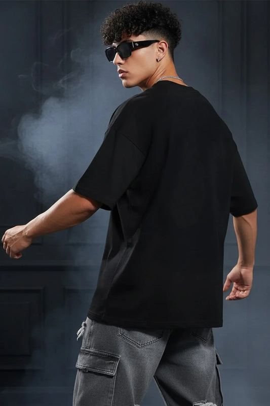 👁️ Eye Black Oversized Pocket Graphic Printed T-Shirt