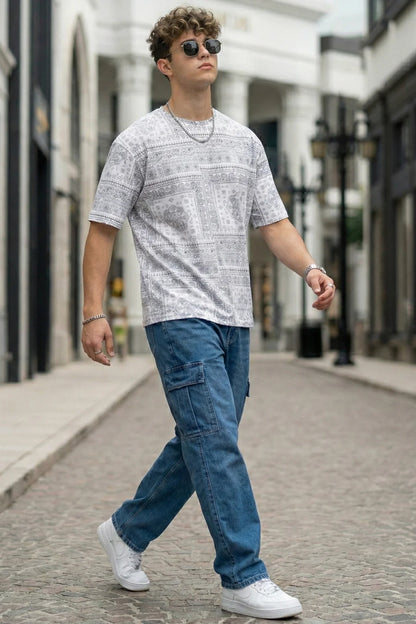 🤍 Paisley White Oversized All Over Printed T-Shirt