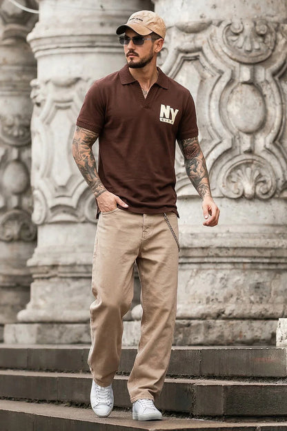 🧡 New York Chocolate Rib Collar Regular Fit Pique Polo T-Shirt