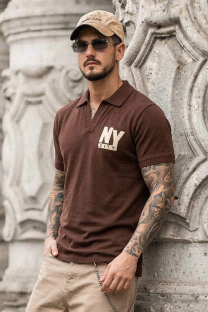 🧡 New York Chocolate Rib Collar Regular Fit Pique Polo T-Shirt