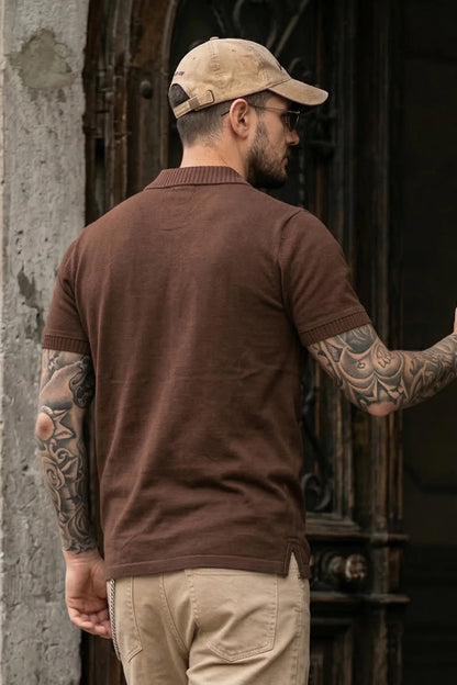 🧡 New York Chocolate Rib Collar Regular Fit Pique Polo T-Shirt