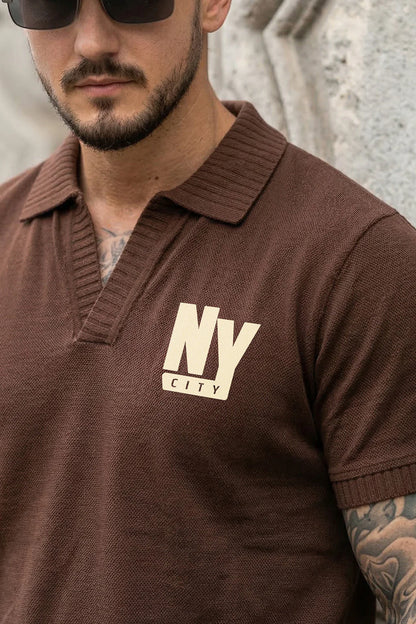 🧡 New York Chocolate Rib Collar Regular Fit Pique Polo T-Shirt