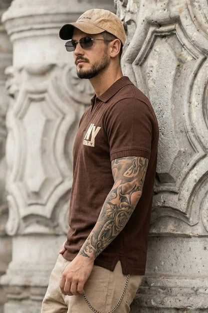 🧡 New York Chocolate Rib Collar Regular Fit Pique Polo T-Shirt