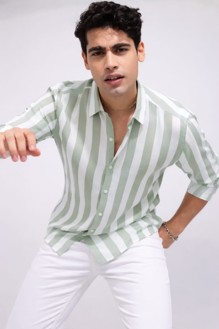 Green Vertical Striped Shirt
