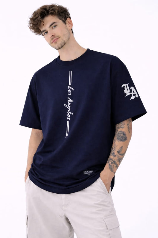 Blue Printed Oversized T-Shirt