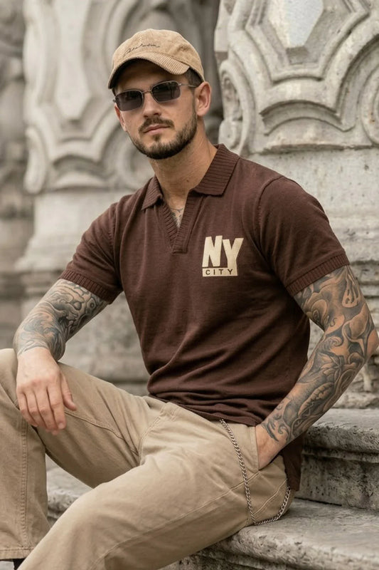 🧡 New York Chocolate Rib Collar Regular Fit Pique Polo T-Shirt