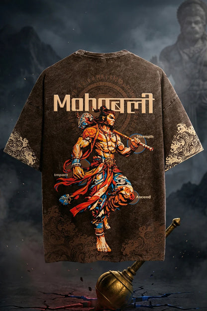 🖤 महाबली Black Acid-Washed Puff Printed Oversized T-Shirt – Supreme Edition
