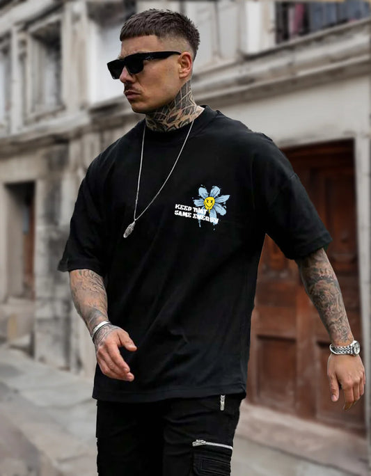⚡ Energy Black Oversized Back Graphic Printed T-Shirt